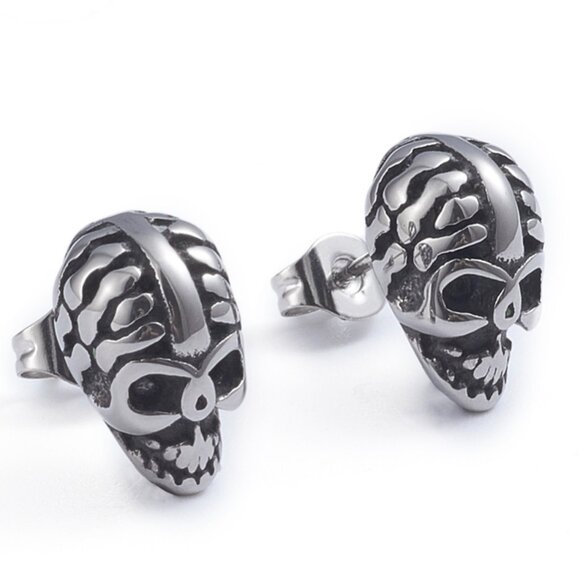 NWOT  Stainless steel Hypoallergenic Brain Skull stud earrings - Picture 1 of 2